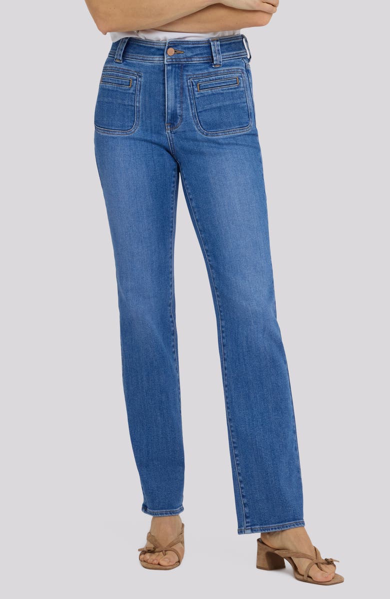 NYDJ Marilyn Welt Pocket High Waist Straight Leg Jeans, Main, color, Blue Paradise