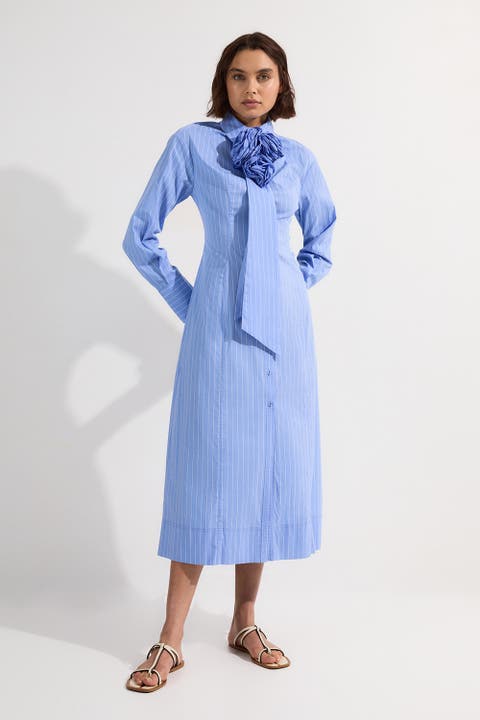 Rosette Woven Shirt Maxi Dress