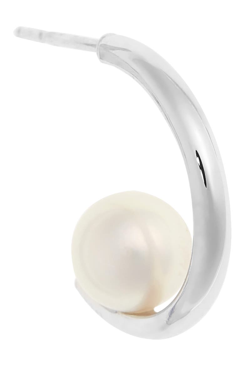 Floating Pearl Mini Hoop Earring, Alternate, color, WHITE GOLD