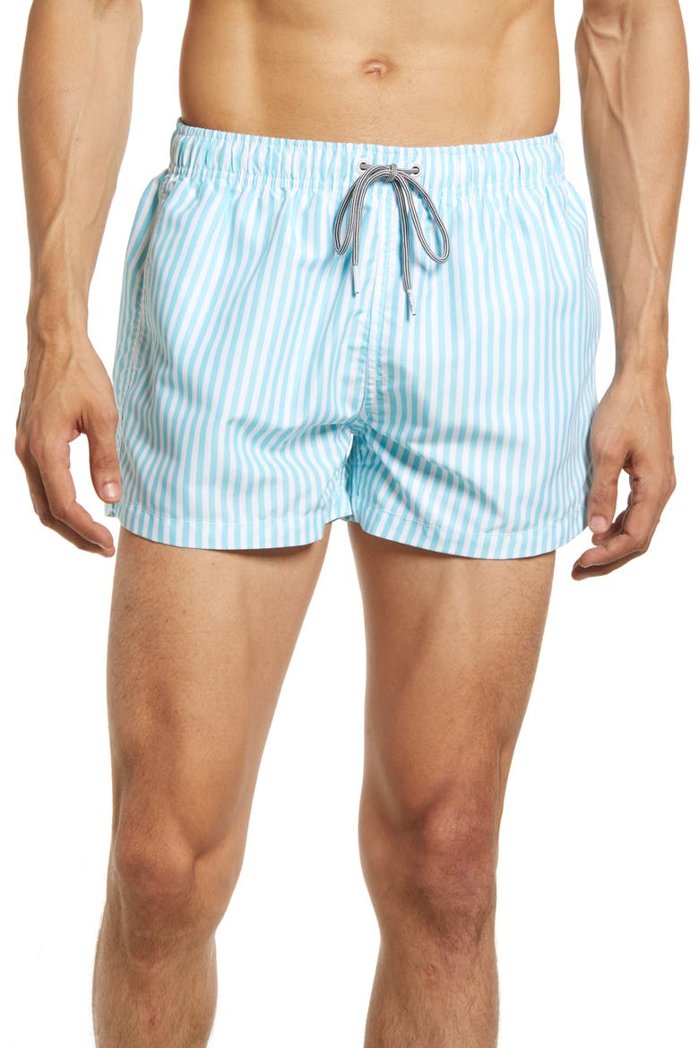 Deck Stripe Shortie Swim Trunks, Main, color, CORNFLOWER/ WHITE