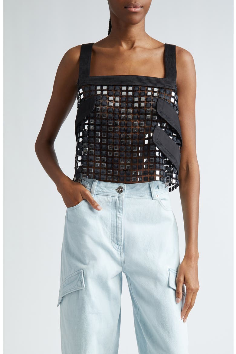 Embroidered Macramé Crop Tank, Main, color, LIGHT SAND