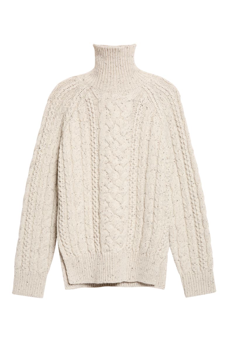 Cable Stitch Wool Turtleneck Sweater, Main, color, ECRU