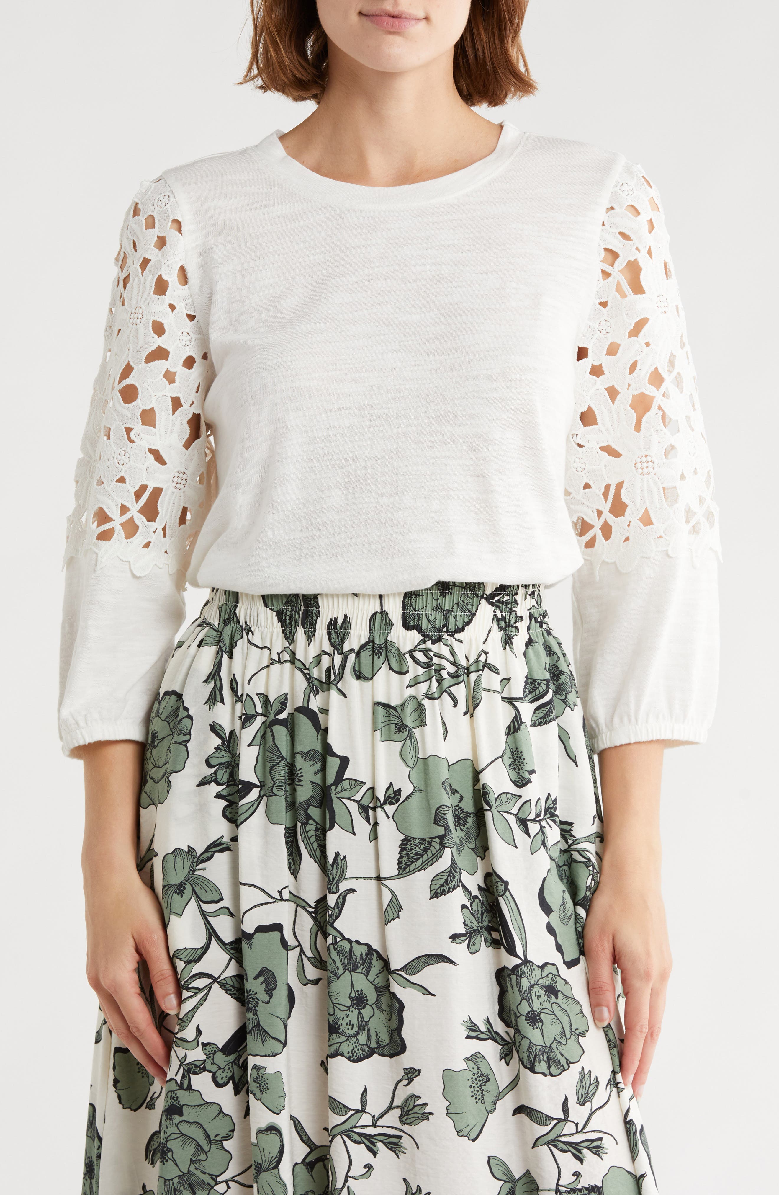 Caslon® Lace Mixed Media Top
