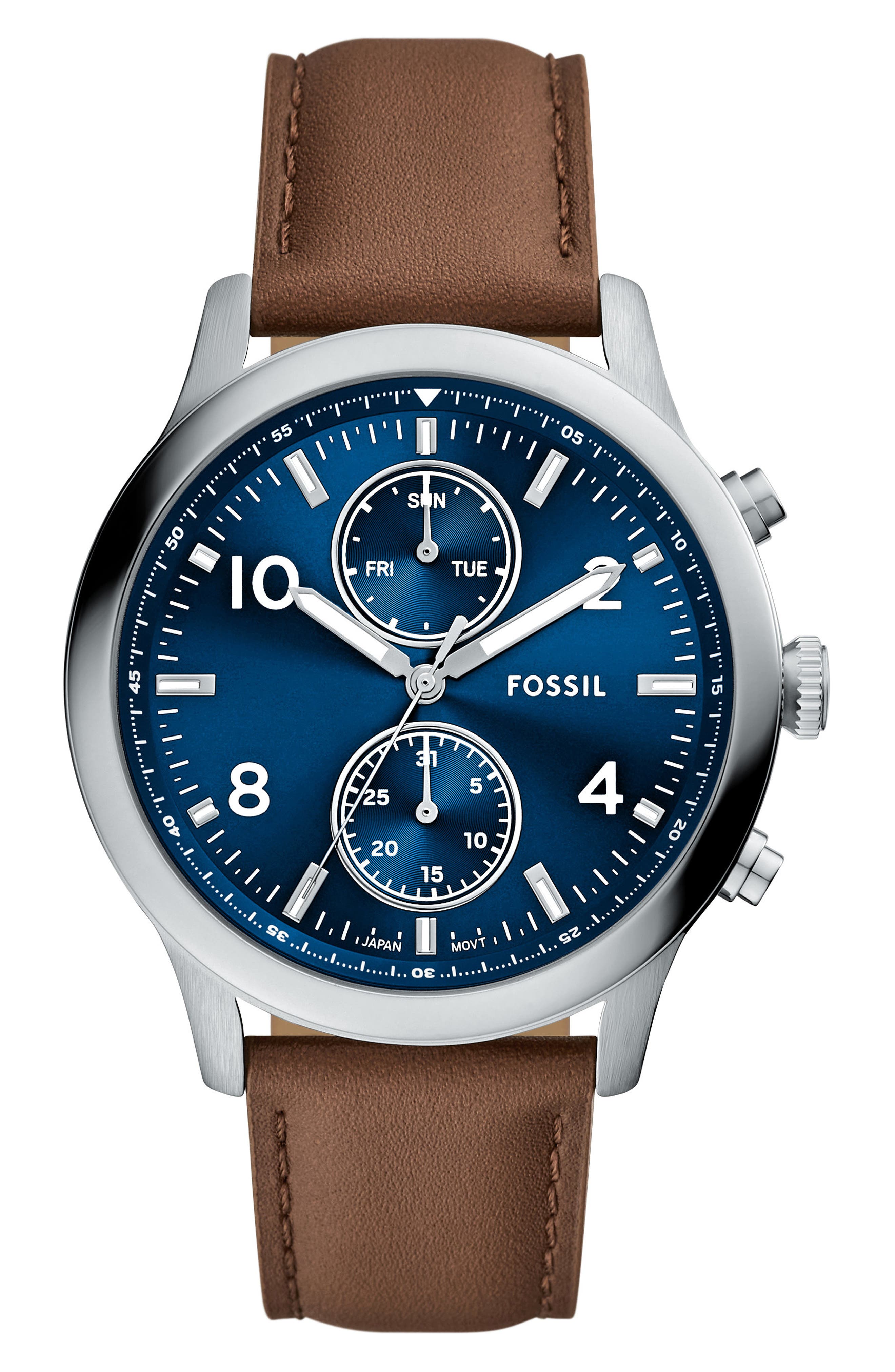 Fossil Bennett Multifunction Leather Strap Watch, 45mm