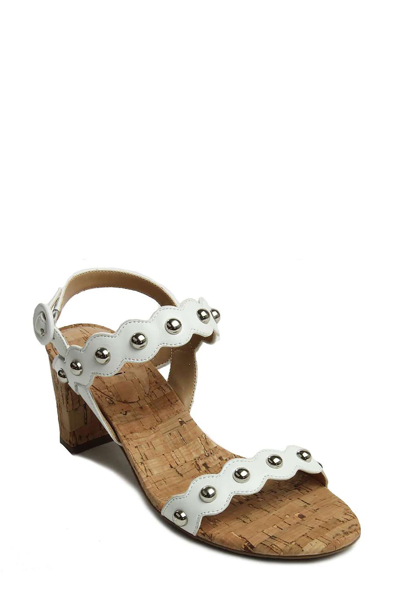 Mavis Studded Scalloped Sandal, Main, color, WHITE SUEDE