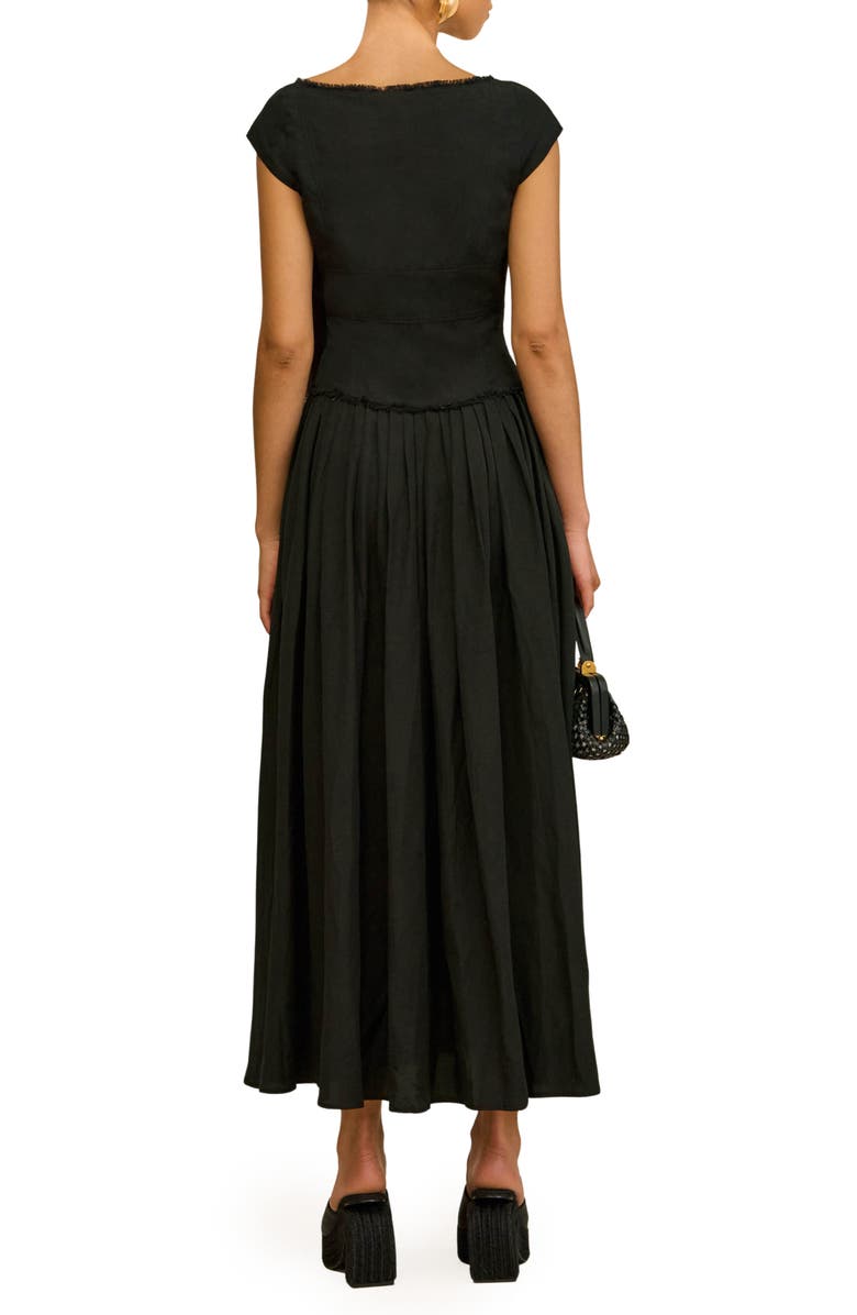 Cult Gaia Solstice Pleated Fringe Trim Cap Sleeve Dress, Alternate, color, Black