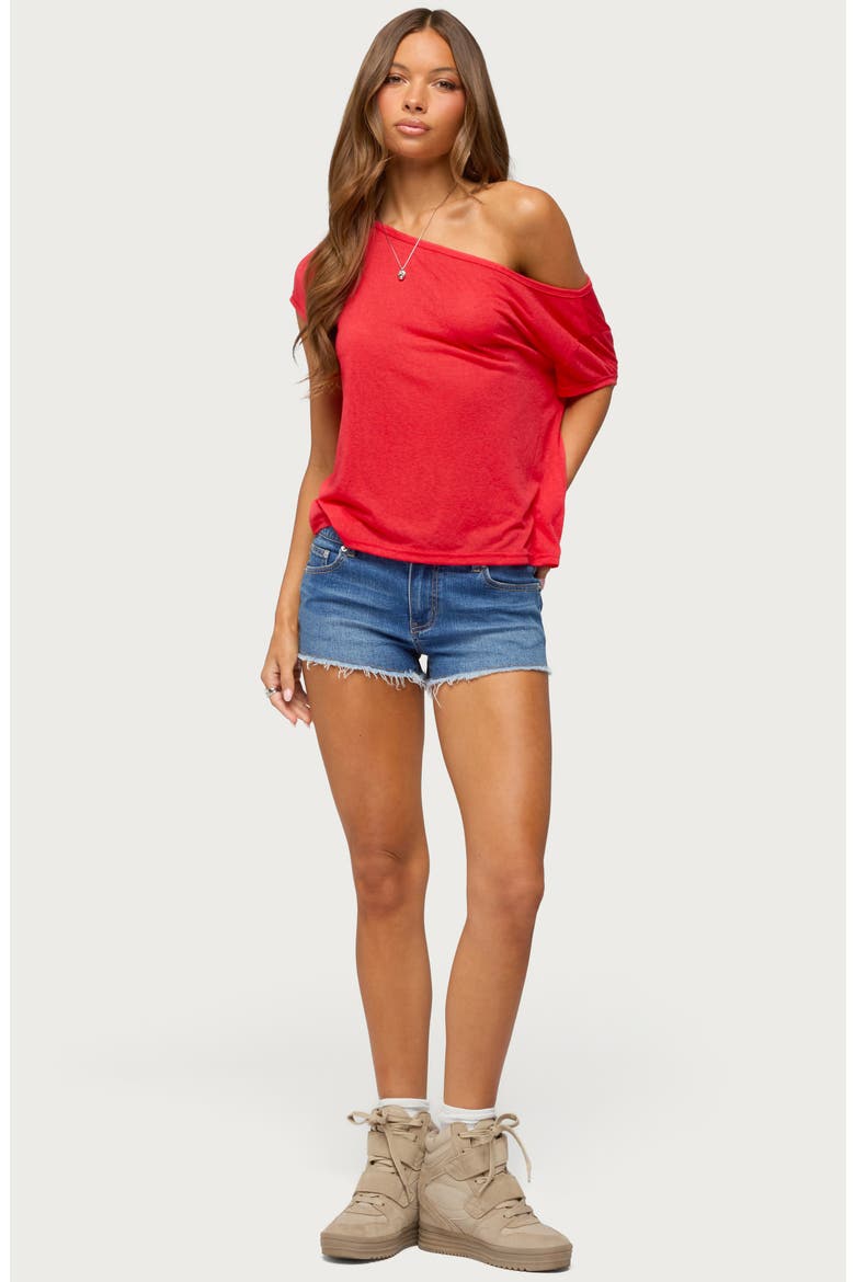 Amora Semisheer One-Shoulder Top, Alternate, color, RED