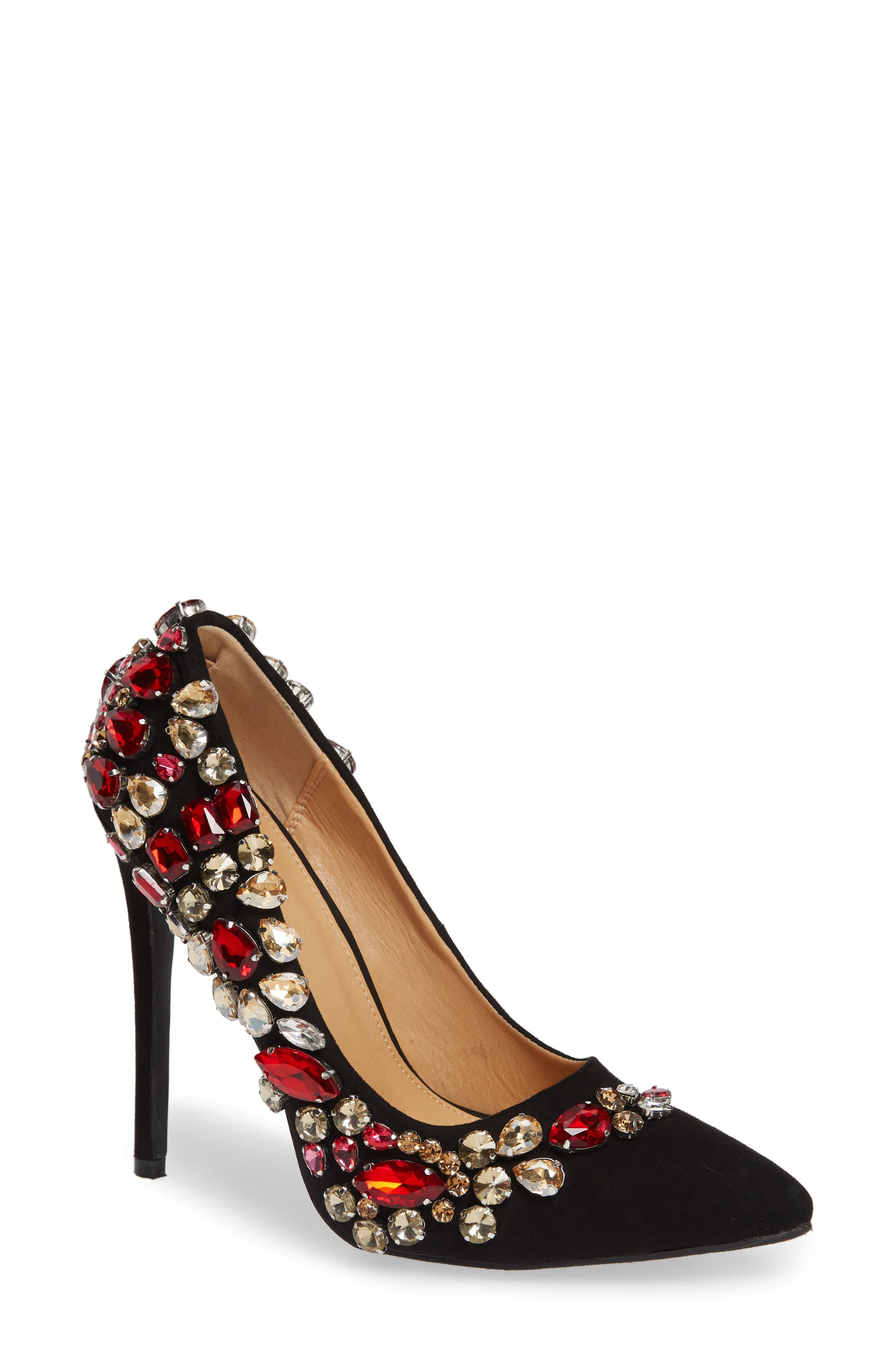 Peri Crystal Embellished Pump, Main, color, BLACK SUEDE