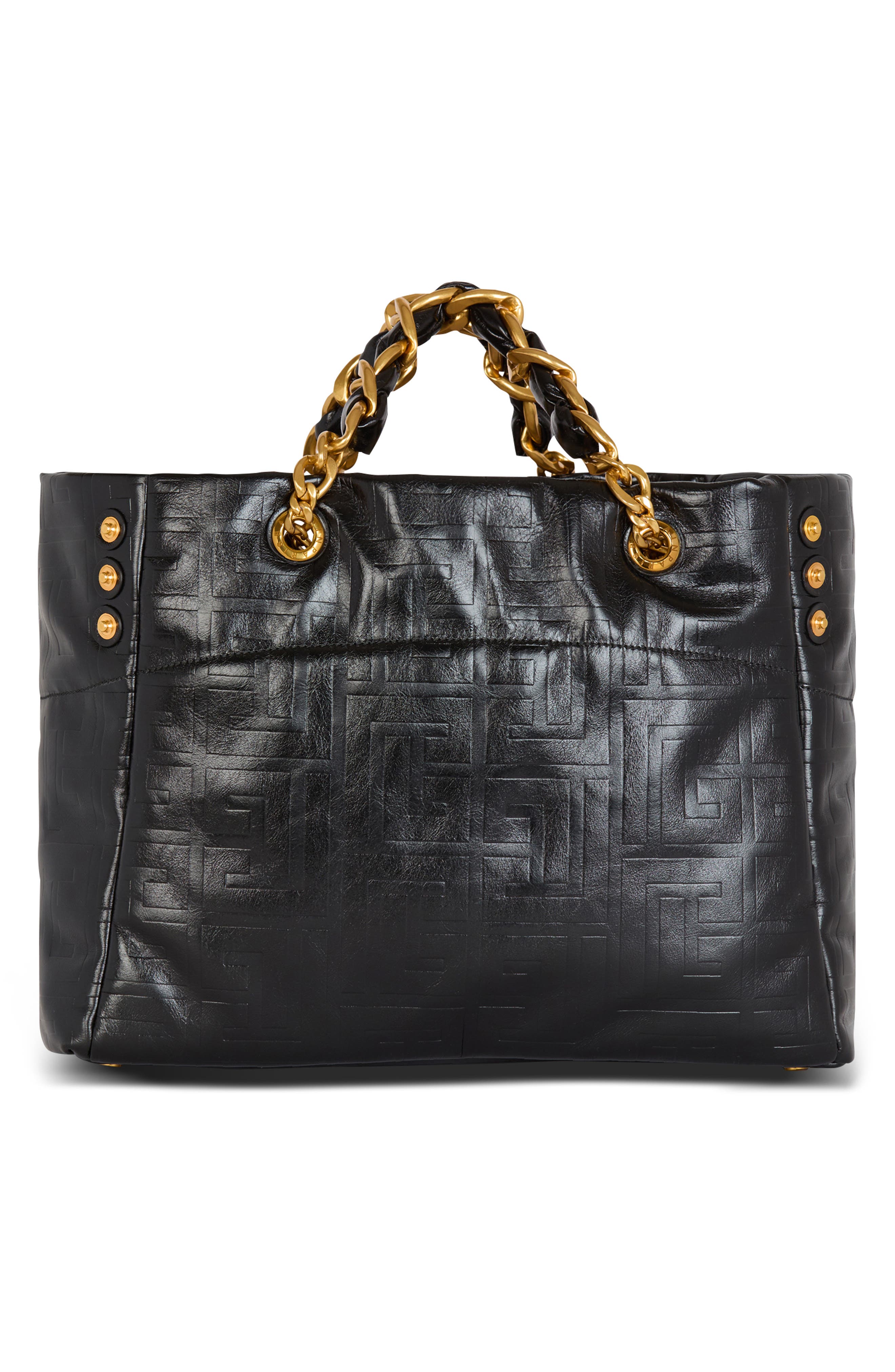 Balmain 1945 Monogram Embossed Soft Leather Tote, Alternate, color, 