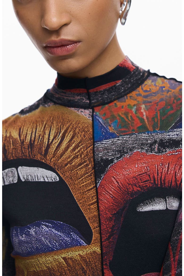 Long Sleeve Lip Print Top, Alternate, color, BLACK