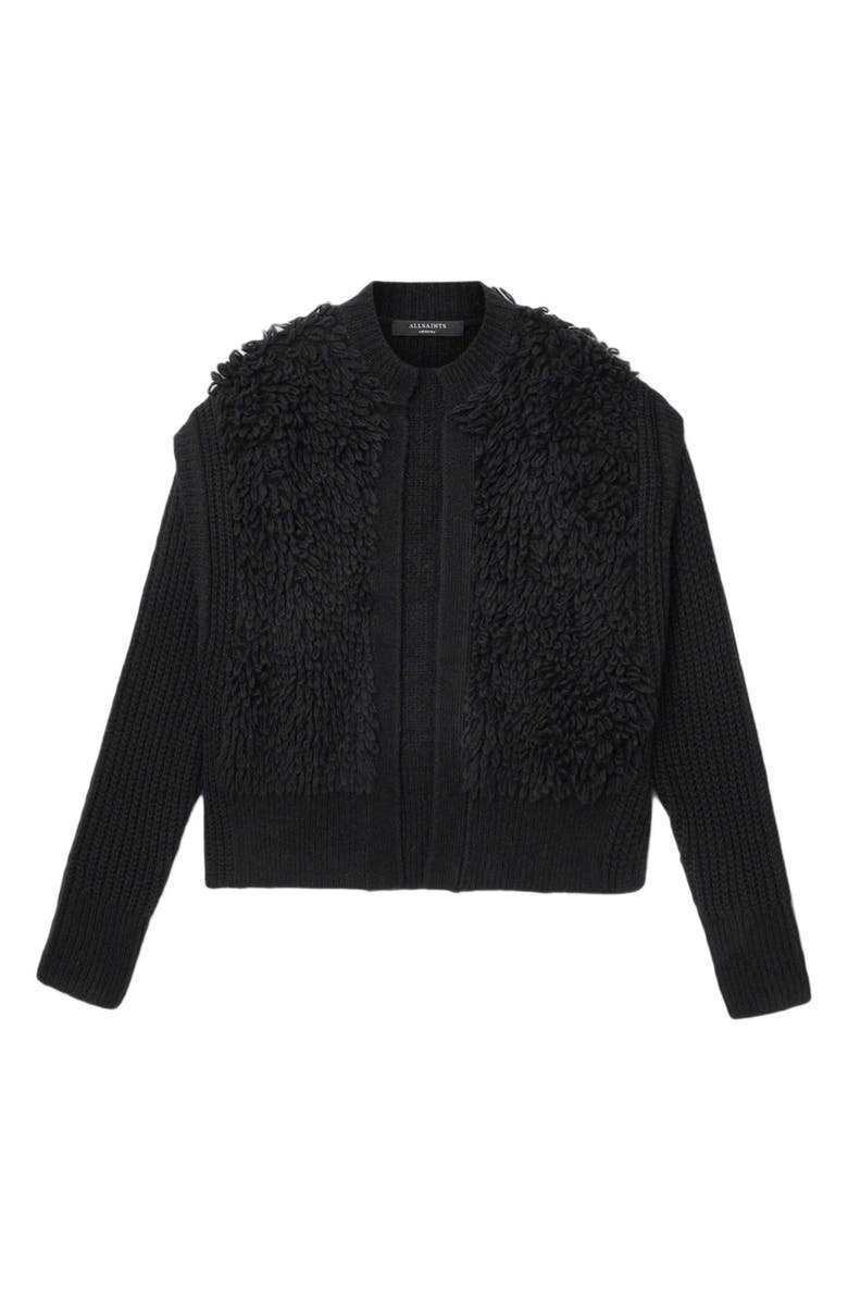 AllSaints Elias Loopy Wool Blend Cardigan, Alternate, color, Black