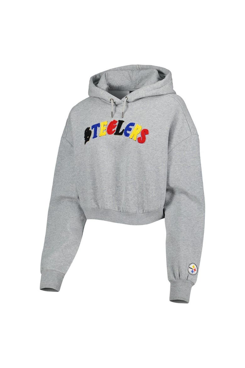 Women's The Wild Collective Gray Pittsburgh Steelers Cropped Pullover Hoodie, Alternate, color, Heather Gray