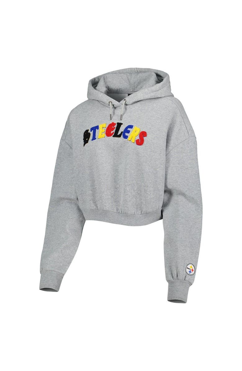 THE WILD COLLECTIVE Women's The Wild Collective Gray Pittsburgh Steelers Cropped Pullover Hoodie, Alternate, color, Heather Gray