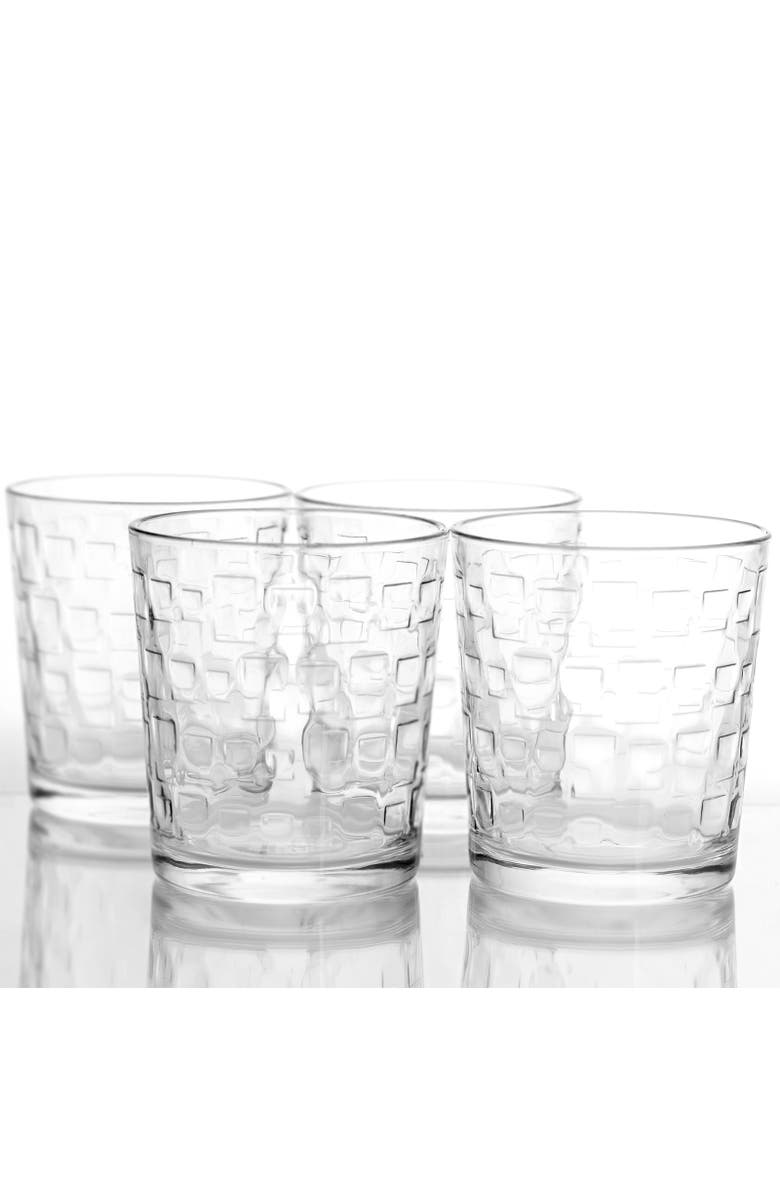 Gibson Home Great Foundations 4-Piece 13 oz. Double Old Fashion Glass Set, Square Pattern, Alternate, color, Clear