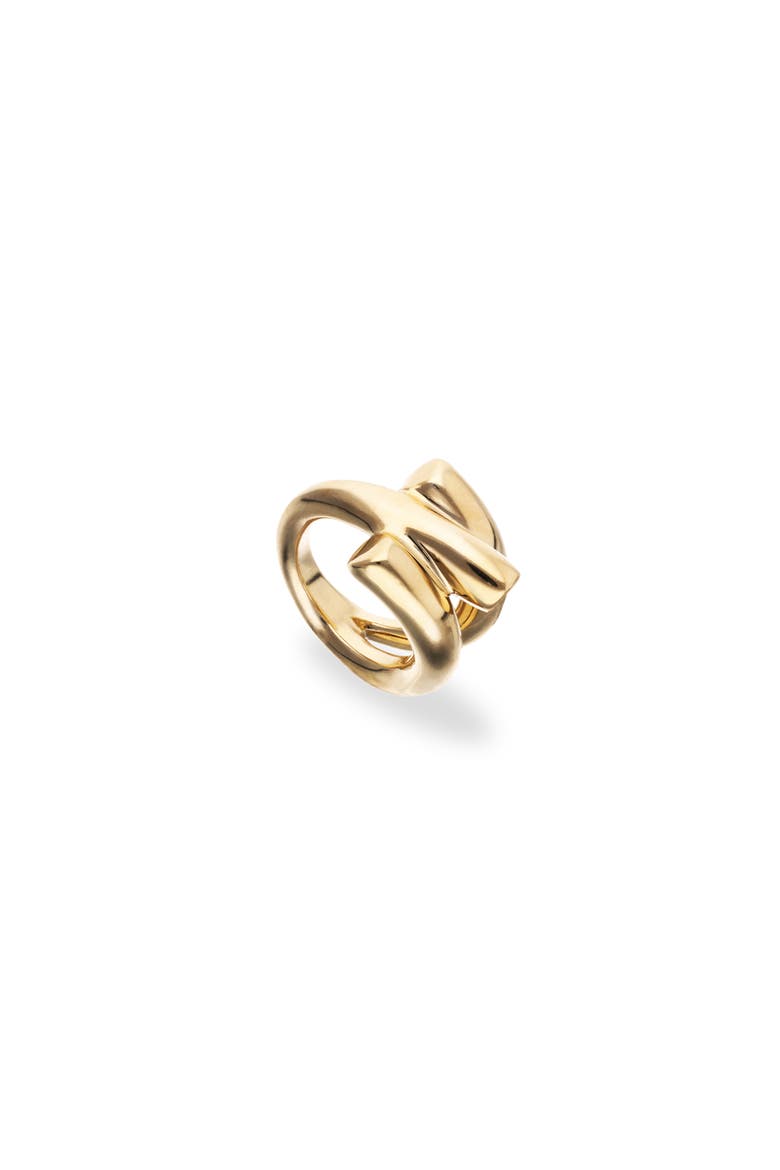 18K Gold-Plated Ring in Triple Tube Shape, Main, color, Gold