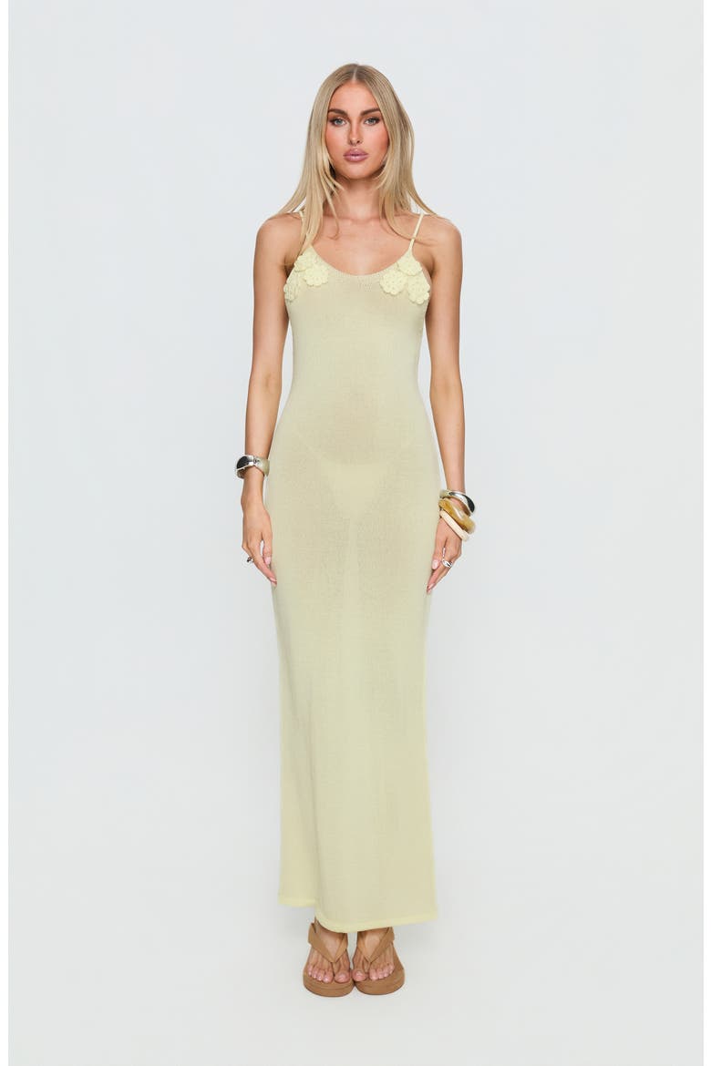 Cinderella Floral Detail Knit Midi Dress, Alternate, color, LEMON YELLOW