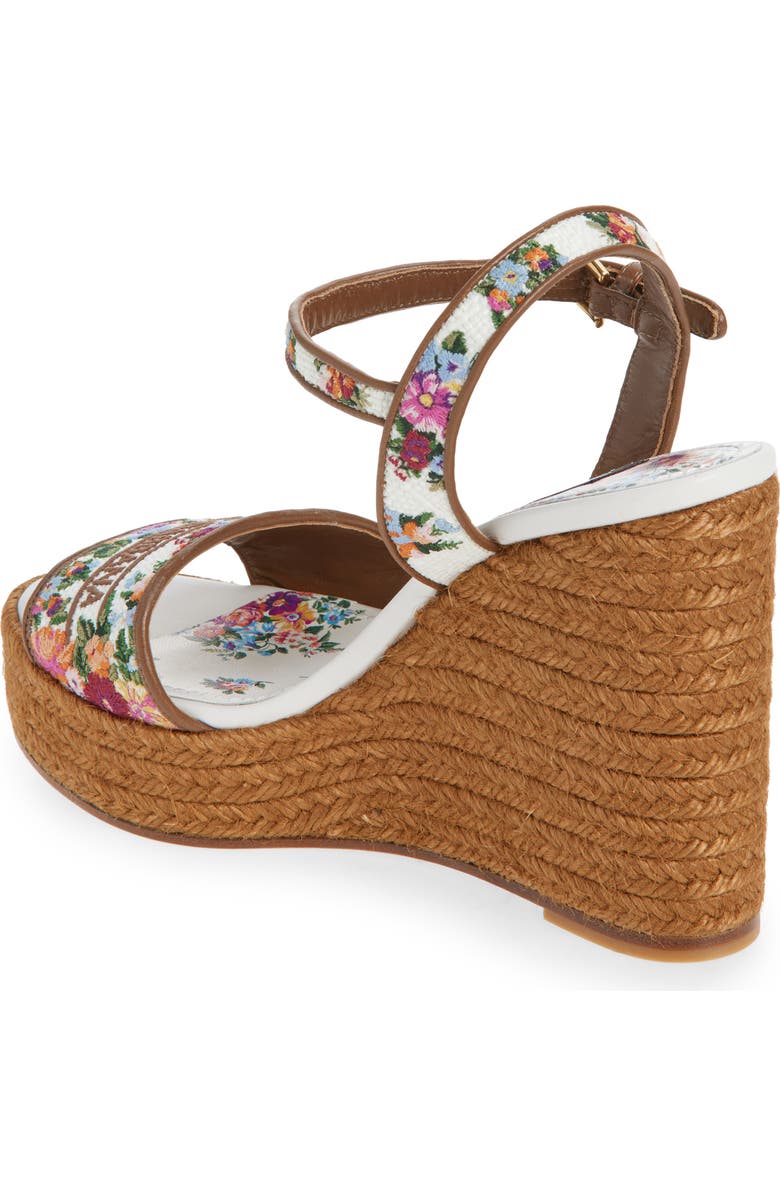 Dolce&Gabbana Floral Embroidered Espadrille Wedge Sandal, Alternate, color, Bianco/ Multicolor
