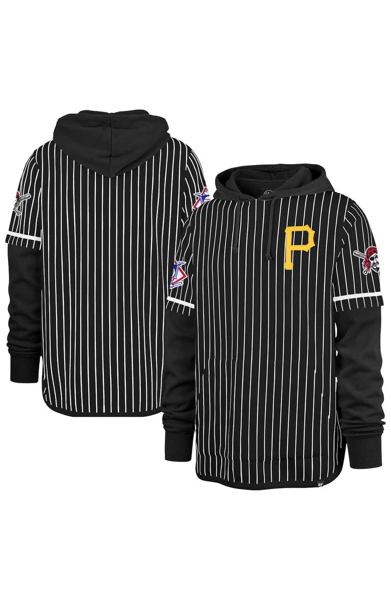 '47 Men's '47  Black Pittsburgh Pirates Pinstripe Double Header Pullover Hoodie, Alternate, color, Black