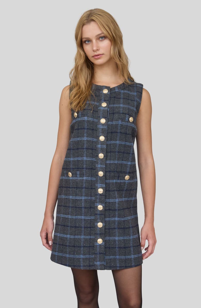 Blu Pepper Plaid Sleeveless Button Front Minidress, Alternate, color, Charcoal Multi