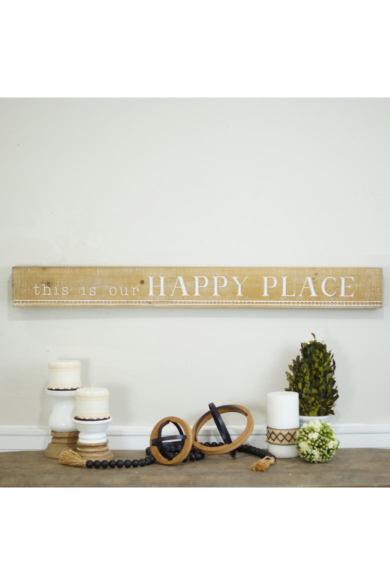 Wood Yellow Happy Place Wall Sign, 36 Inch Farmhouse Decorative Wall Art, Alternate, color, Yellow