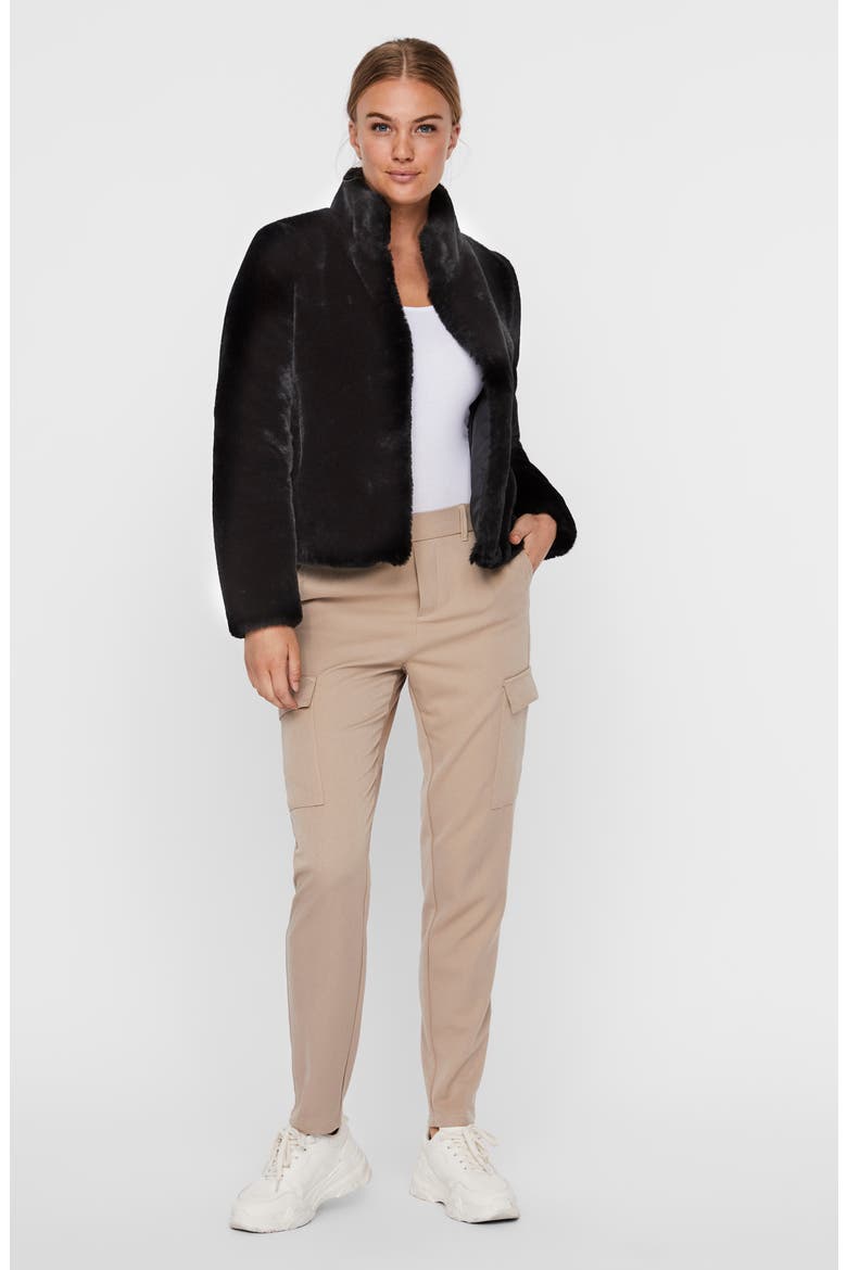 Thea Faux Fur Jacket, Alternate, color, BLACK