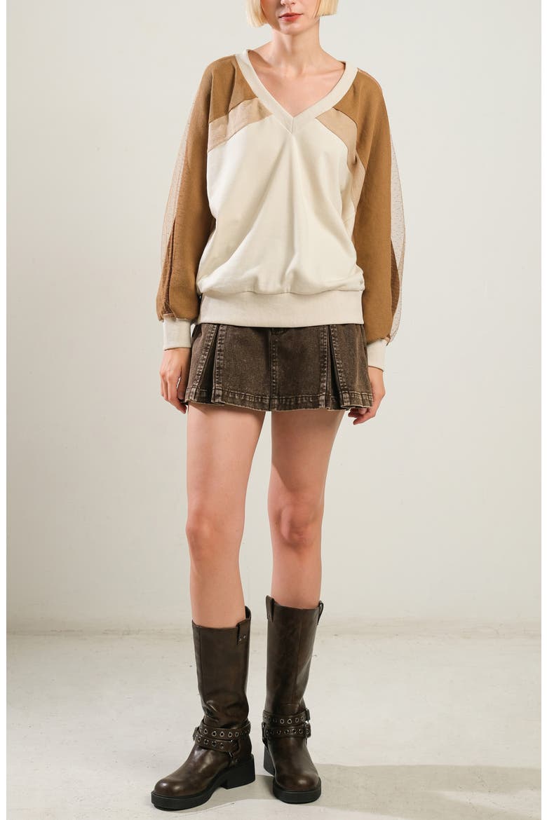 V-Neck Long Sleeve Knit Top, Alternate, color, CREAM