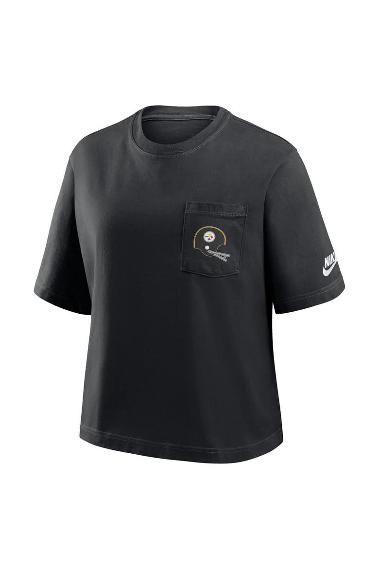 Women's Nike Black Pittsburgh Steelers Rewind Pocket Boxy T-Shirt, Alternate, color, Black