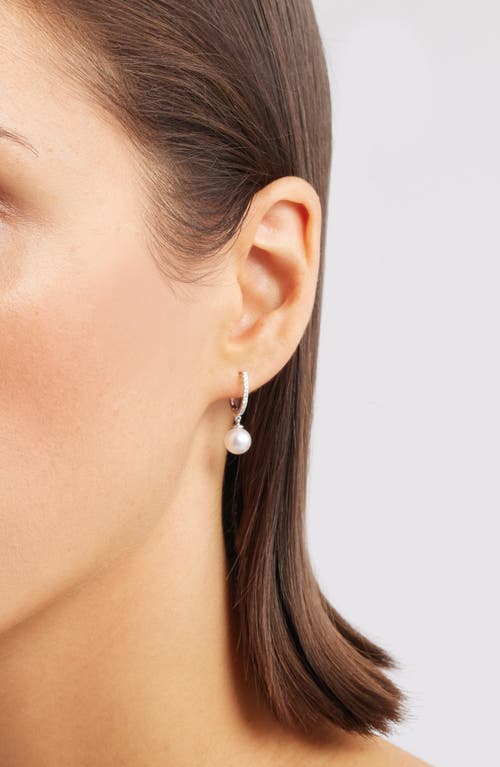 Nordstrom Diamond & Akoya Pearl Hoop Earrings In Metallic