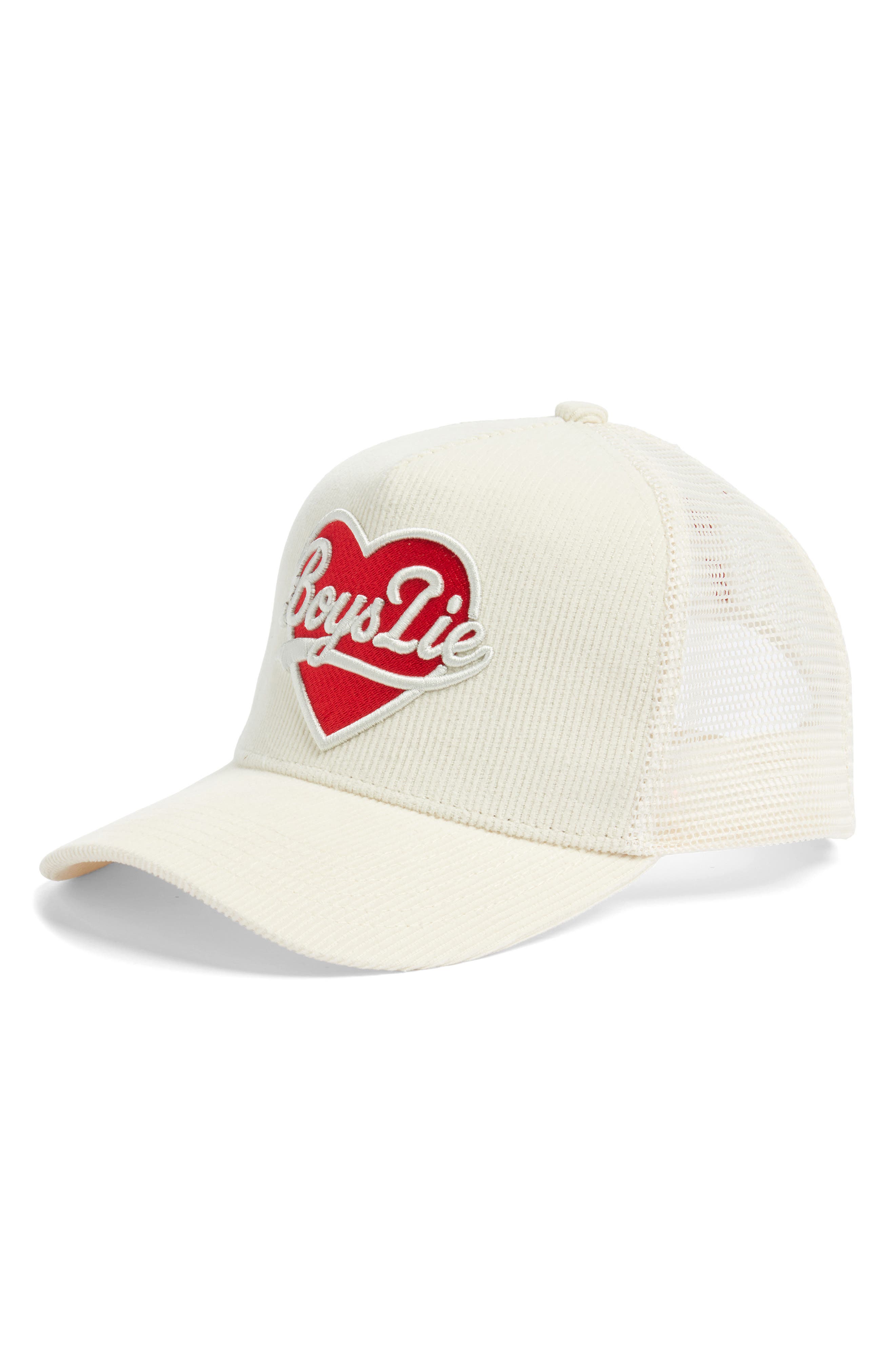 Boys Lie Signature Corduroy Trucker Hat In White