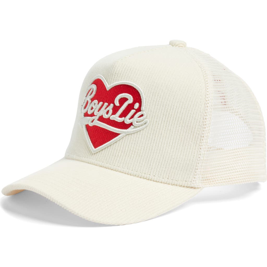 Boys Lie Signature Corduroy Trucker Hat In White