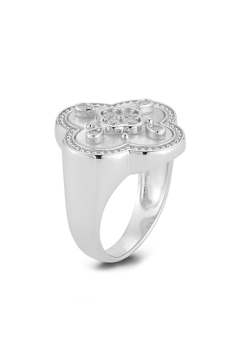 Clover Signet Ring, Alternate, color, SILVER