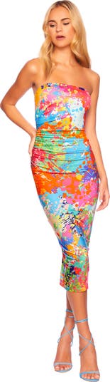 Splatter Print Midi Tube Dress