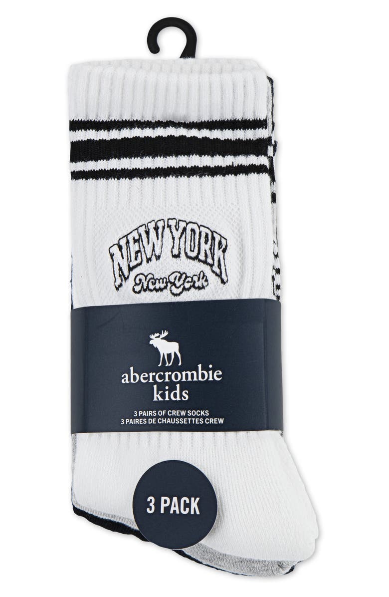 abercrombie kids Kids' Assorted 3-Pack Crew Socks, Alternate, color, Bright White