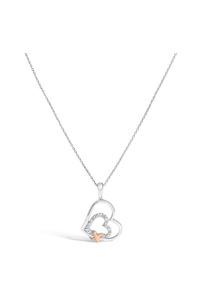 Haus of Brilliance .925 Sterling Silver Double Heart Pendant Necklace with Diamond and 10K Rose Gold Accent, Main, color, White Gold Over Silver