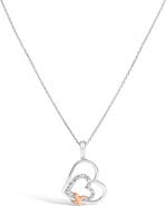 Haus of Brilliance .925 Sterling Silver Double Heart Pendant Necklace with Diamond and 10K Rose Gold Accent
