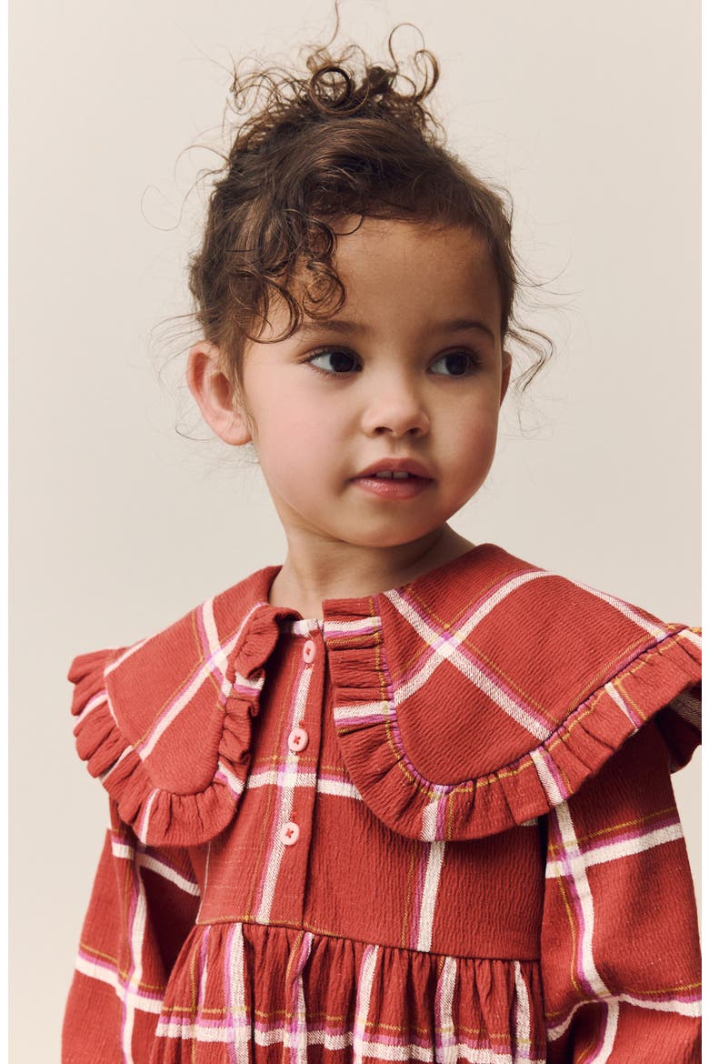 Kids' Check Collared Dress, Alternate, color, RED