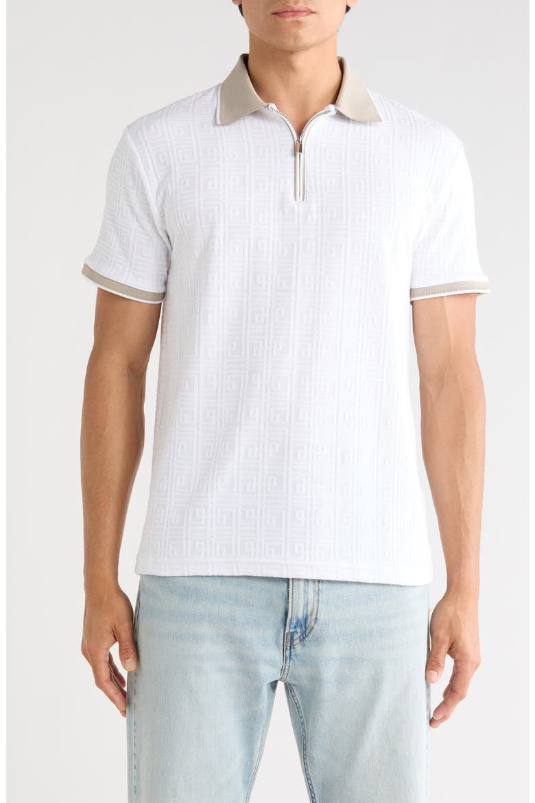 Textured Zip Polo, Main, color, OFF WHITE