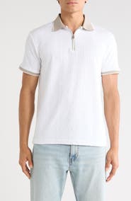 DENIM AND FLOWER Textured Zip Polo