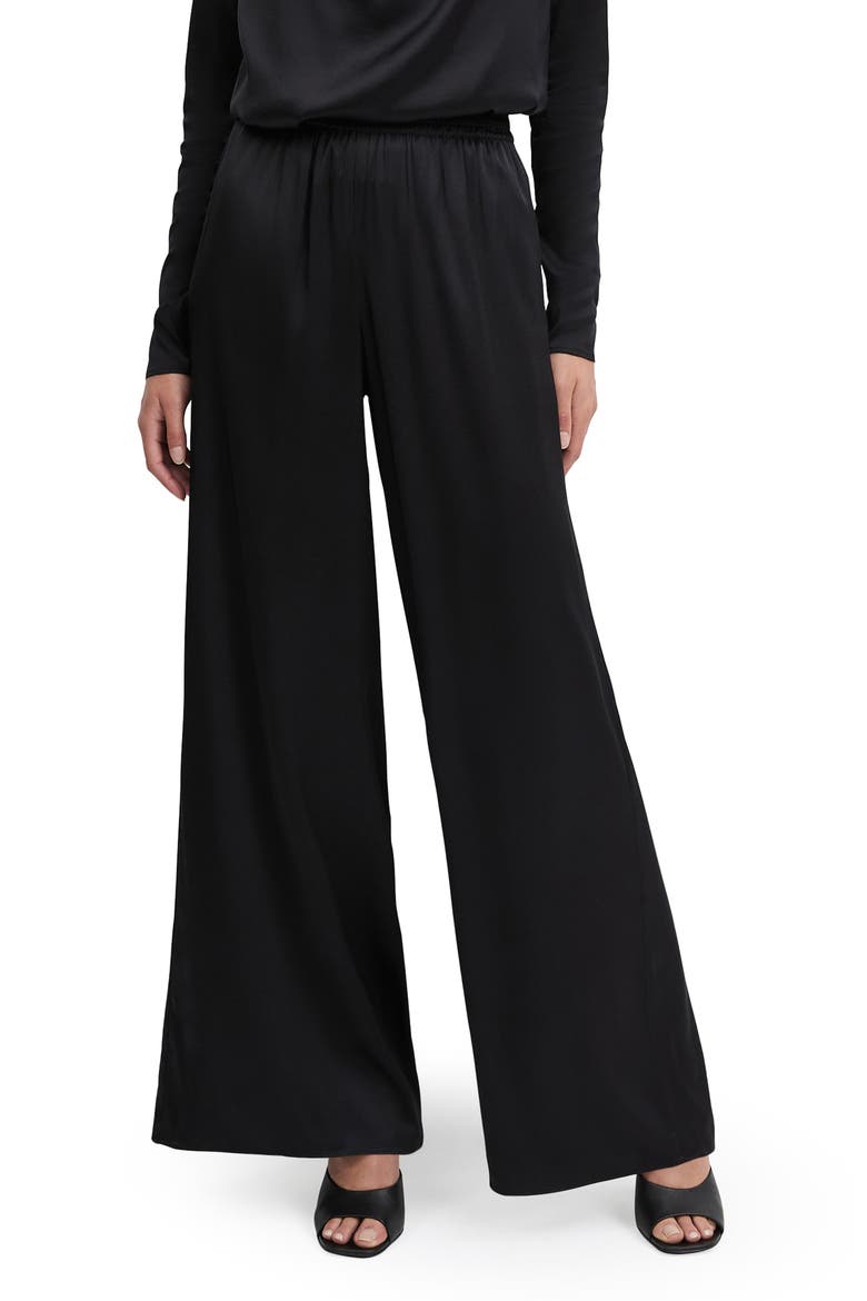 Tribeca Wide Leg Satin Pants, Main, color, BLACK