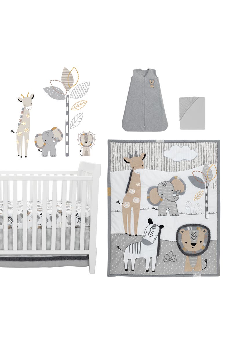 Lambs & Ivy Jungle Safari Nursery 6-Piece Baby Crib Bedding Set, Main, color, Gray