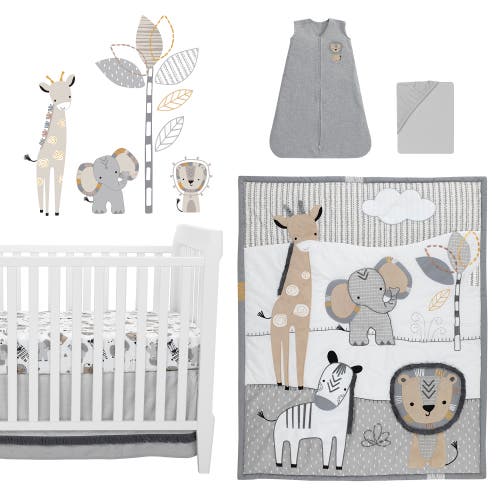 Lambs & Ivy Jungle Safari Nursery 6-piece Baby Crib Bedding Set In Gray