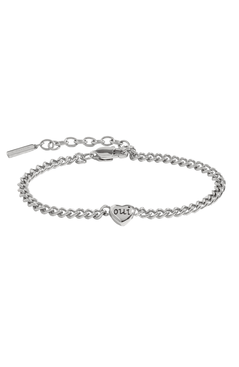 Alex and Ani Oui Non Heart Inline Bracelet, Main, color, Silver