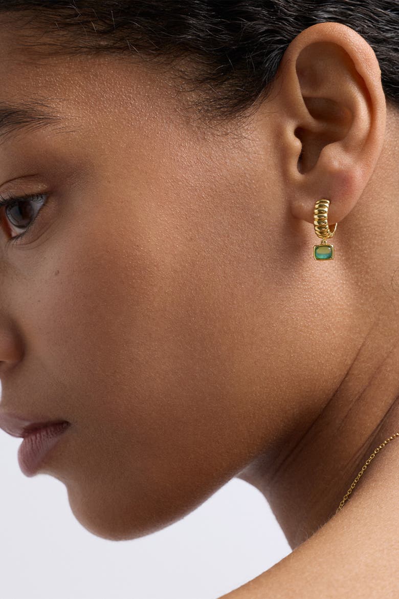 Gold Aurora Ridge Green Chalcedony Drop Huggies, Alternate, color, Gold