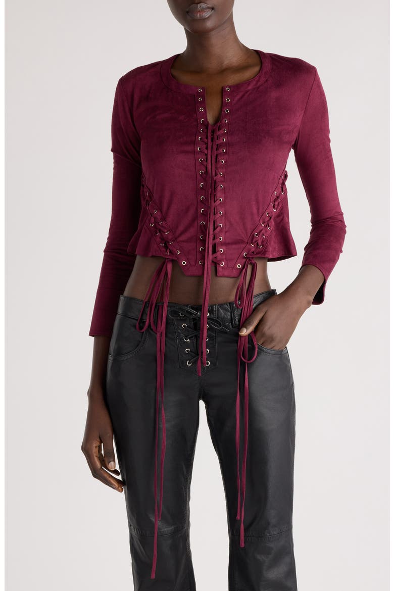 Seattle Lace-Up Top, Main, color, BURGUNDY
