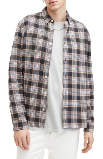 Allsaints Ventana Check Relaxed Fit Button-up Shirt In Marine Blue