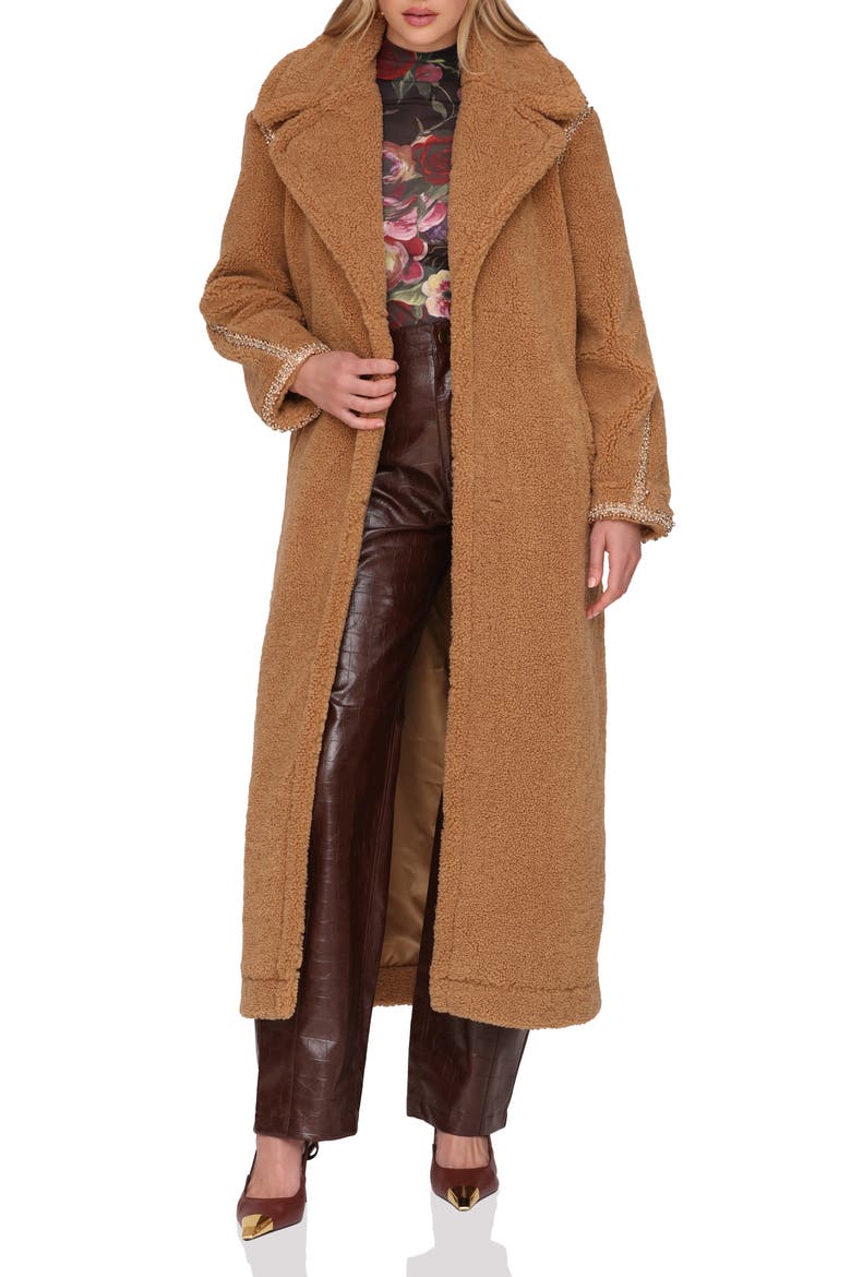 Faux Shearling Long Coat, Main, color, CAMEL