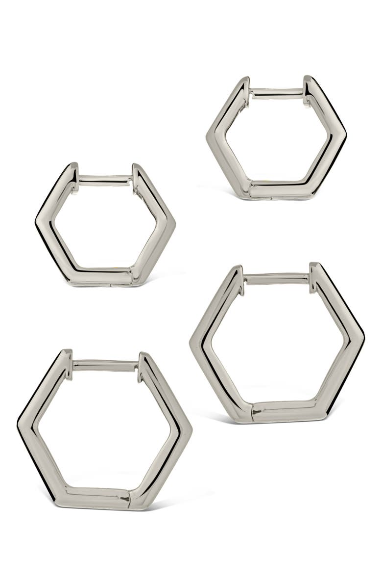 Sterling Forever Emmy Set of 2 Geometric Hoop Earrings, Alternate, color, Silver