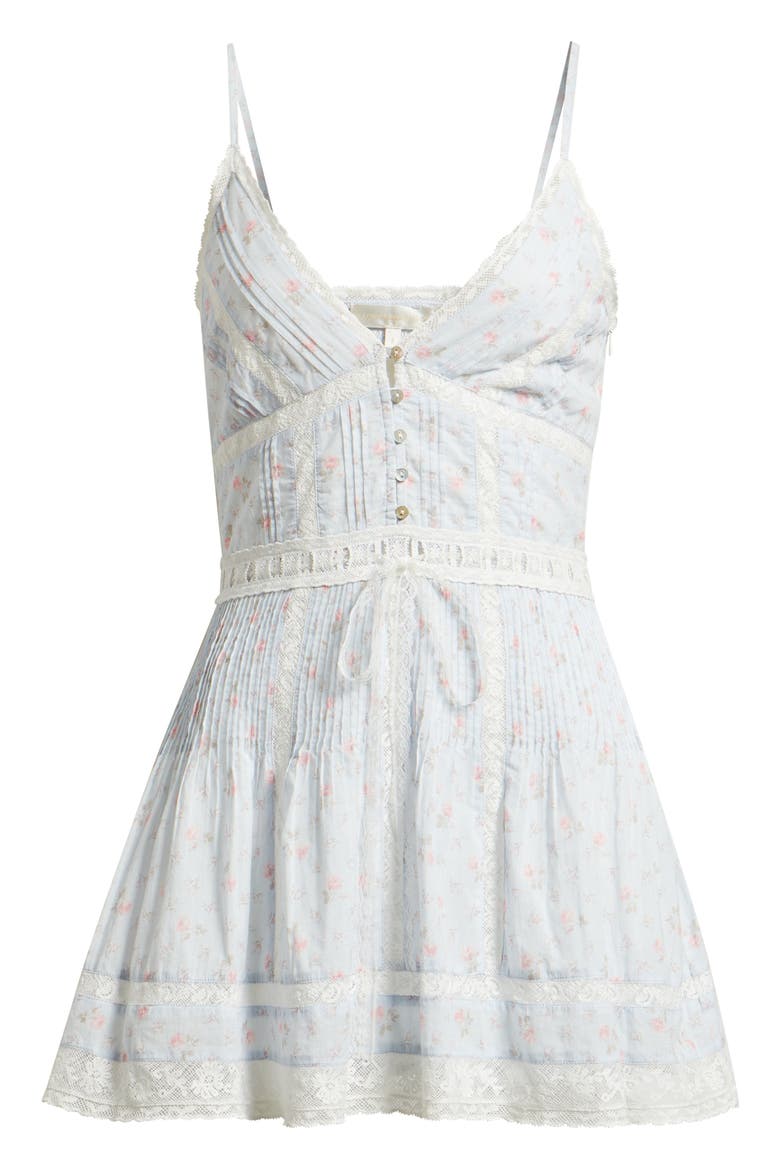 Zirelle Lace Trim Pintuck Cotton Mini Sundress, Alternate, color, CHAPPARAL BLUE