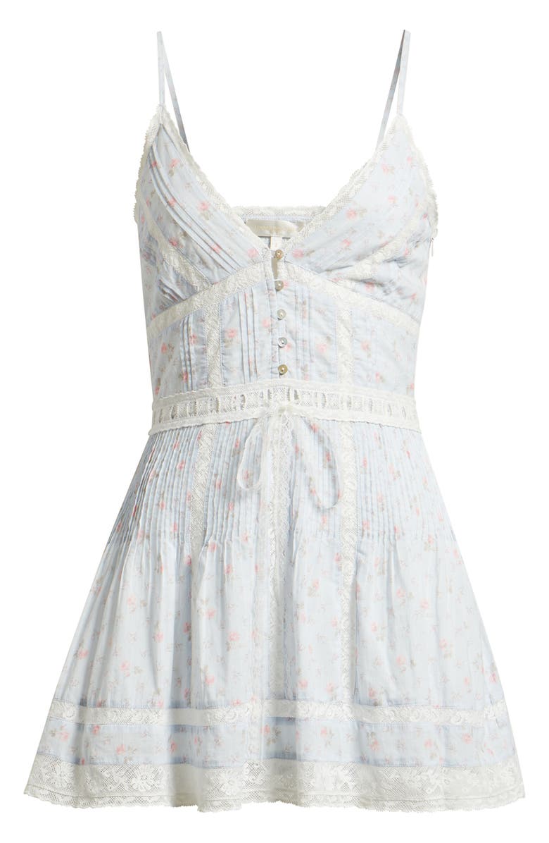 LoveShackFancy Zirelle Lace Trim Pintuck Cotton Mini Sundress, Alternate, color, Chapparal Blue