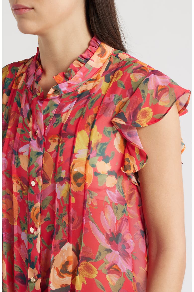 Floral Print Pleated Ruffle Hem Dress, Alternate, color, RED MULTI
